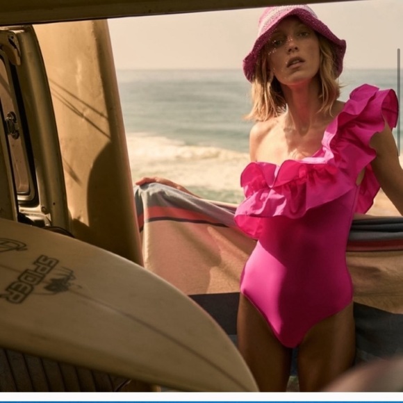 ZARA size XL hot pink one shoulder Ruffle Swimsuit brand new with tags - Picture 5 of 16